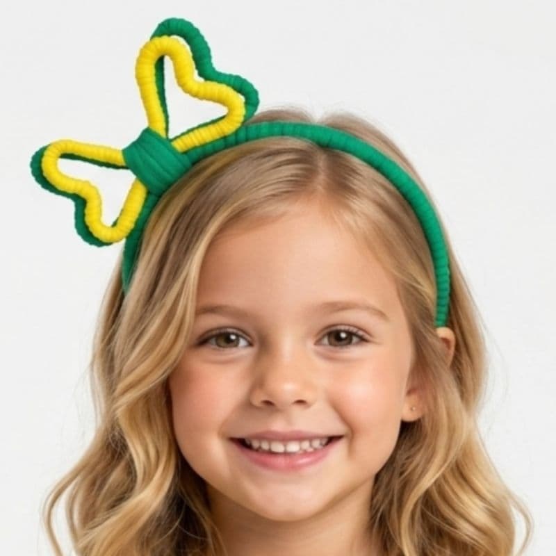 Tiara Infantil Brasil Coração Copa do Mundo Verde Amarela Fio de Malha