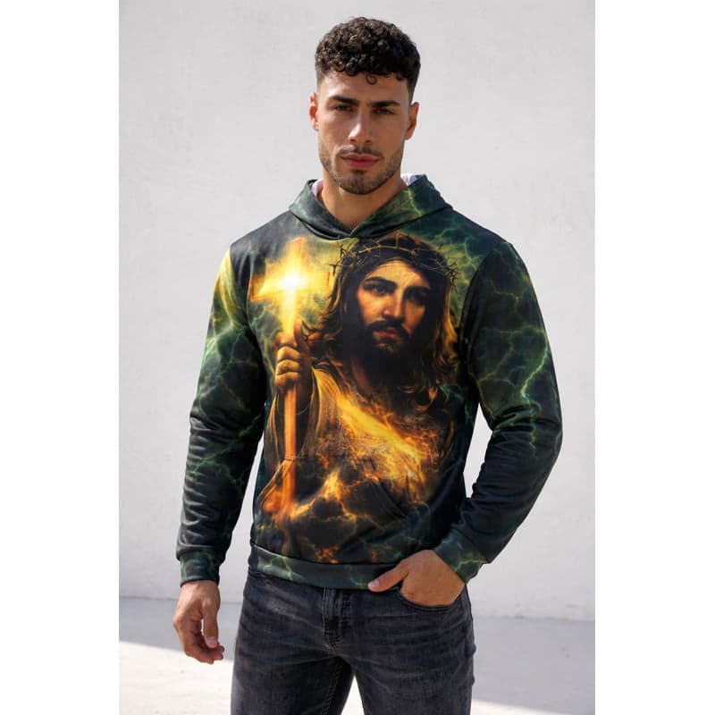 Moletom Masculino Cristão Premium Flanelado Estampa Sublimada Alta Definição Com Capuz Jesus