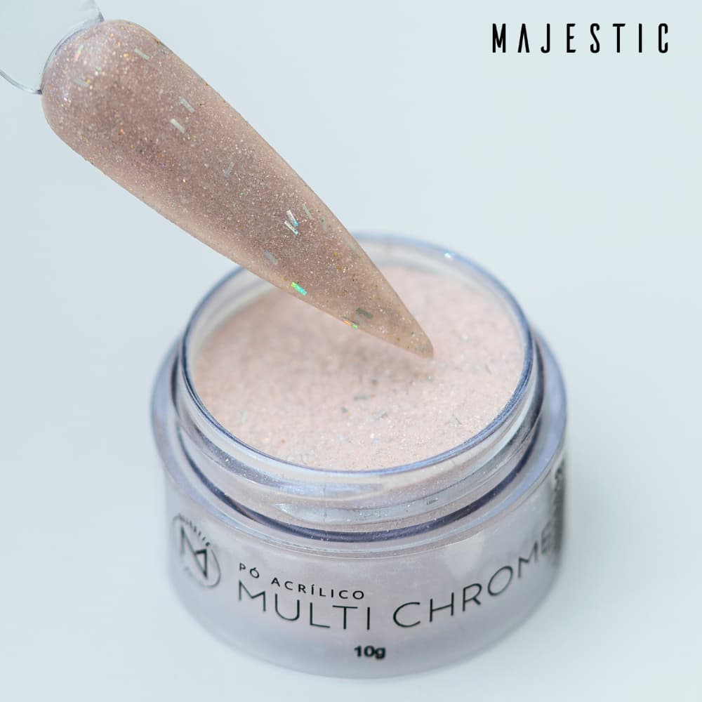 Pó acrilico MULTICHROME ANTARES (Glitter Prata Rosê) Alongamento Majestic Nails