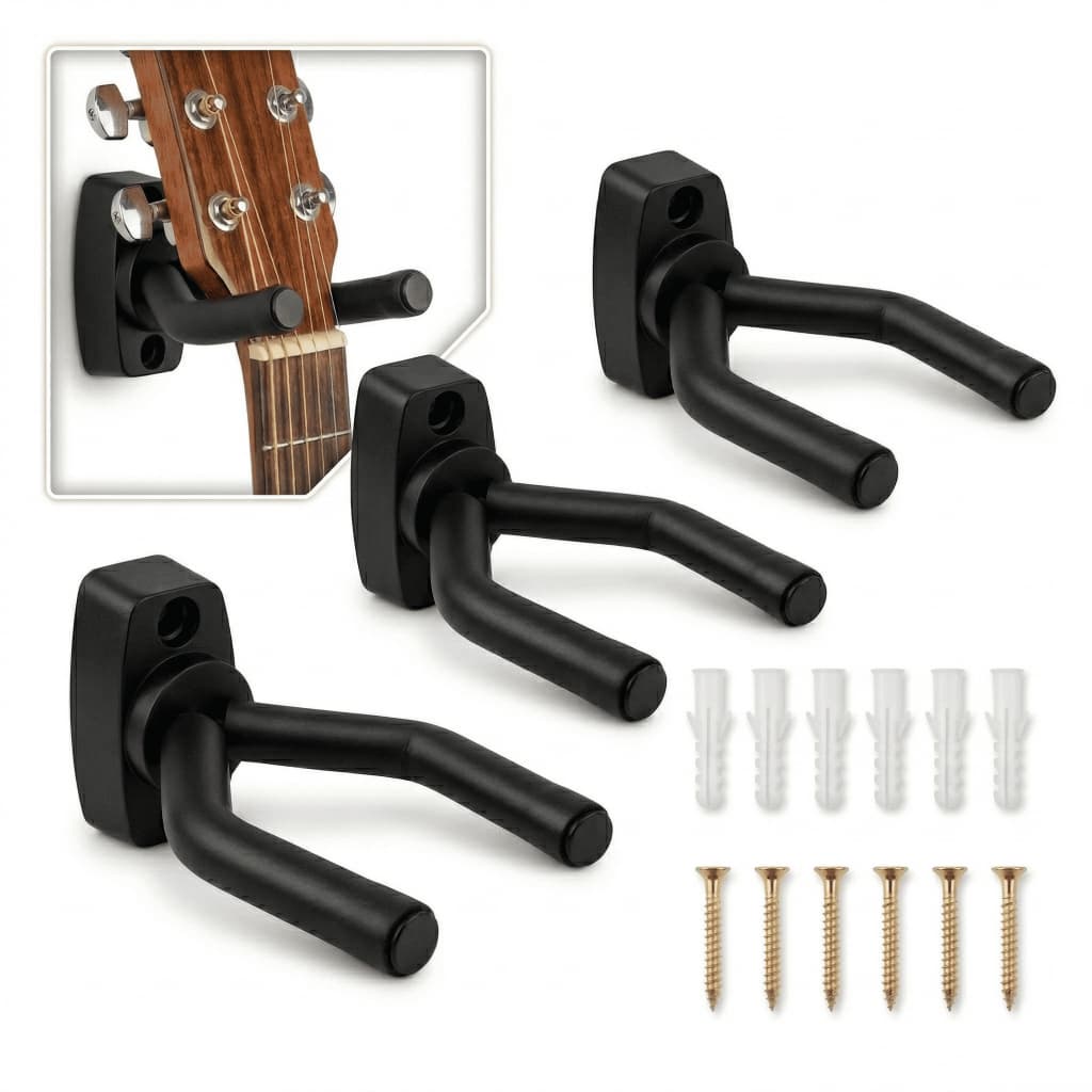 Kit 3 Suportes de Parede Violão Guitarra Baixo Violino Ukulele Emborrachado com Parafusos Ajustável Fácil Instalação