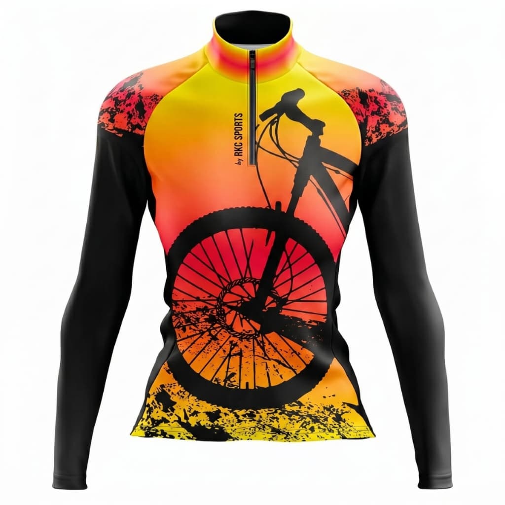 camisa ciclismo feminina manga longa Rkc Sports bike pneu colorida UV+50