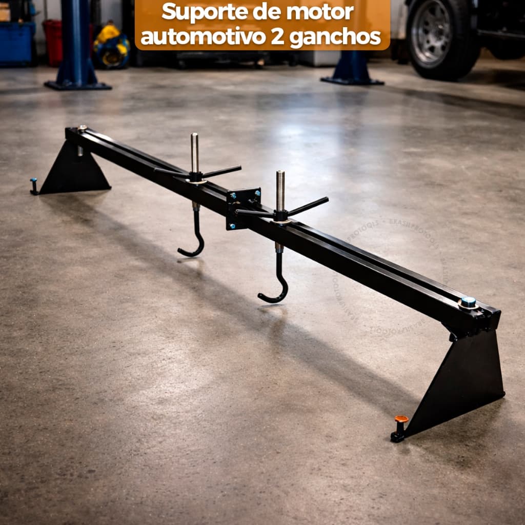 Cavalete Suporte Para Motor Com Barra Desmontável 2 Ganchos Articulados Universal Automotivo