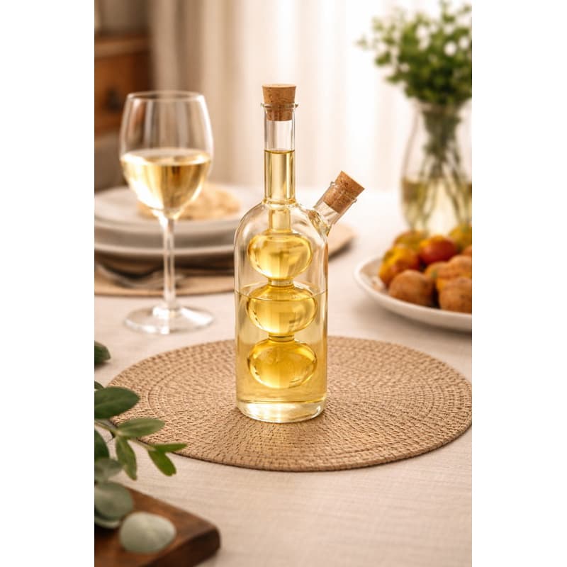 Galheteiro Duplo 260ml. Armazene e sirva azeite e vinagre no mesmo recipiente.
