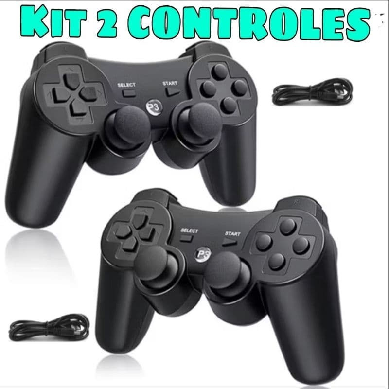 Kit 2 controles PS3 PlayStation 3 Dual Shock Wirelless  Sem Fio Joystick Bateria Recarregável