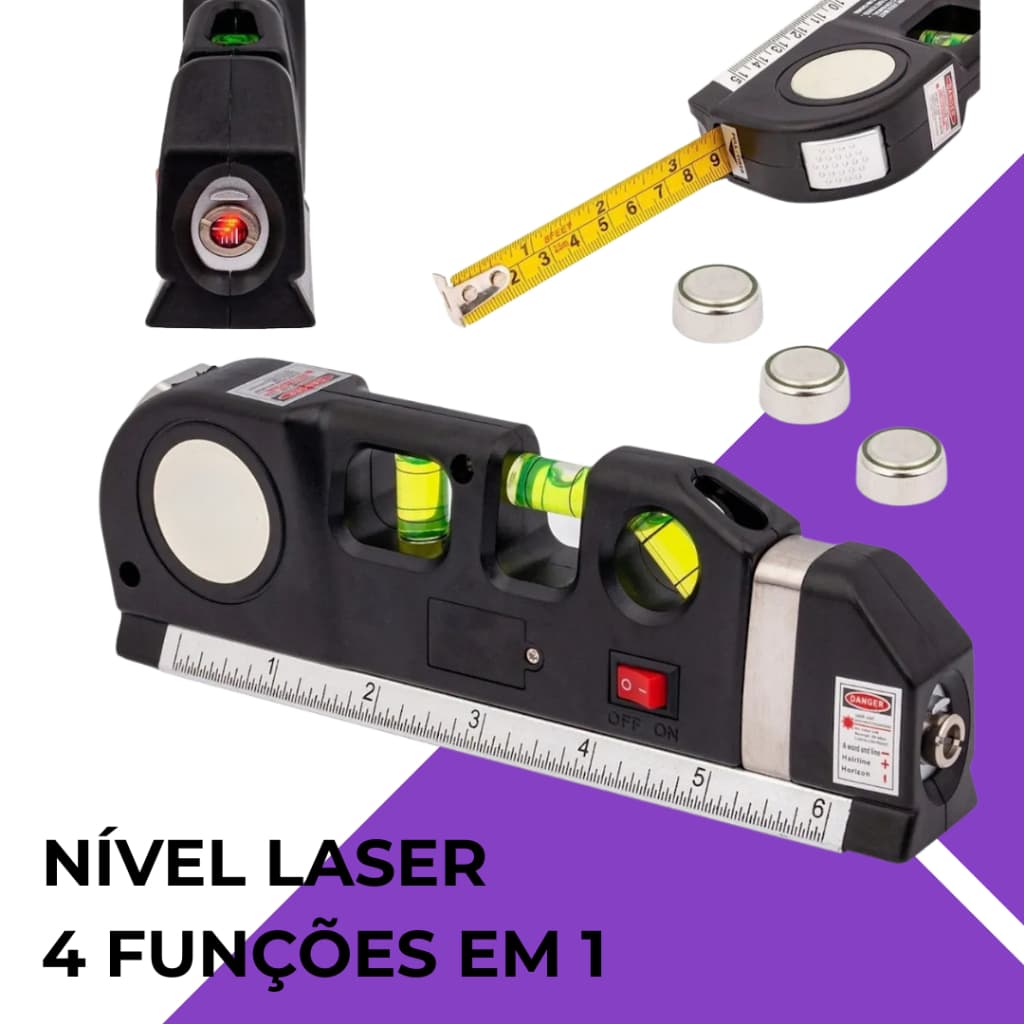 Nivel Laser Alta Precisão Com Trena 2,5 Mt e Régua Modelo LV03 8 Metros