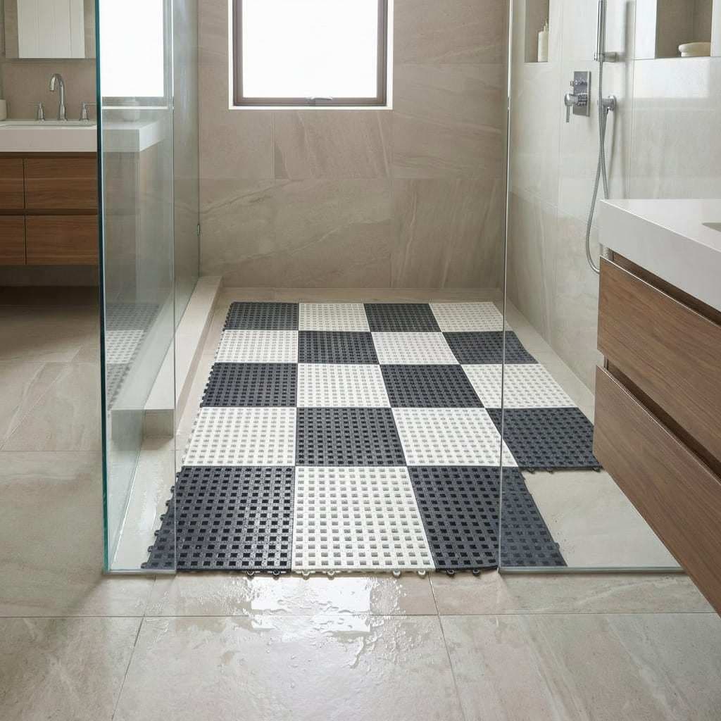 Kit 4 Tapete Estrado Piso Antiderrapante 30x30cm Box Banheiro Piscina Emborrachado Modular Vestiário Sauna Flexível