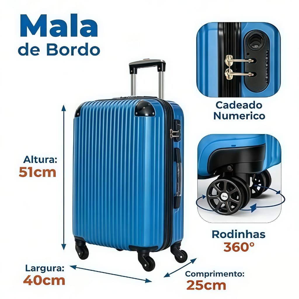 Mala de bordo 9KG -10KG ABS com senha mala de viagem 10kilos com roda 360 ANAC padrao promoção-2401