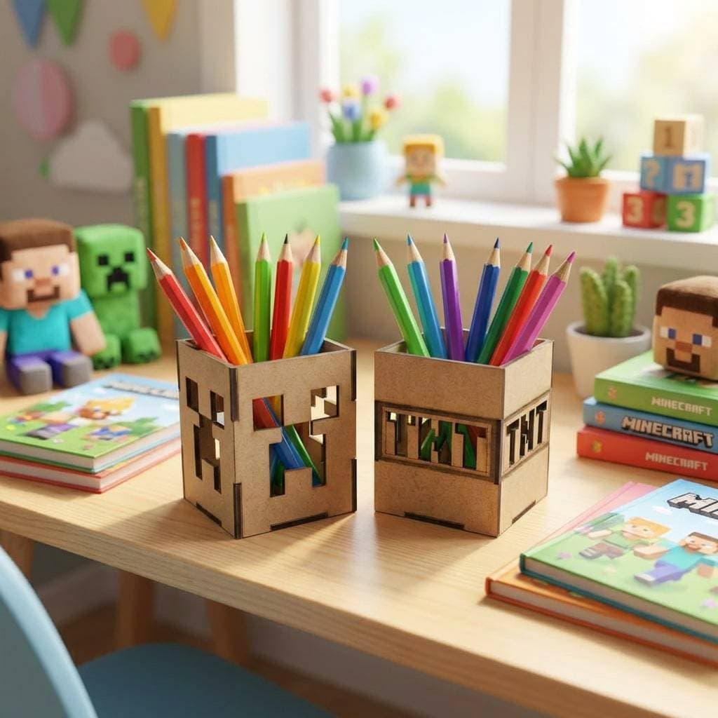 Organizador de Mesa Creeper Minecraft Porta Lápis Enfeite de Mesa