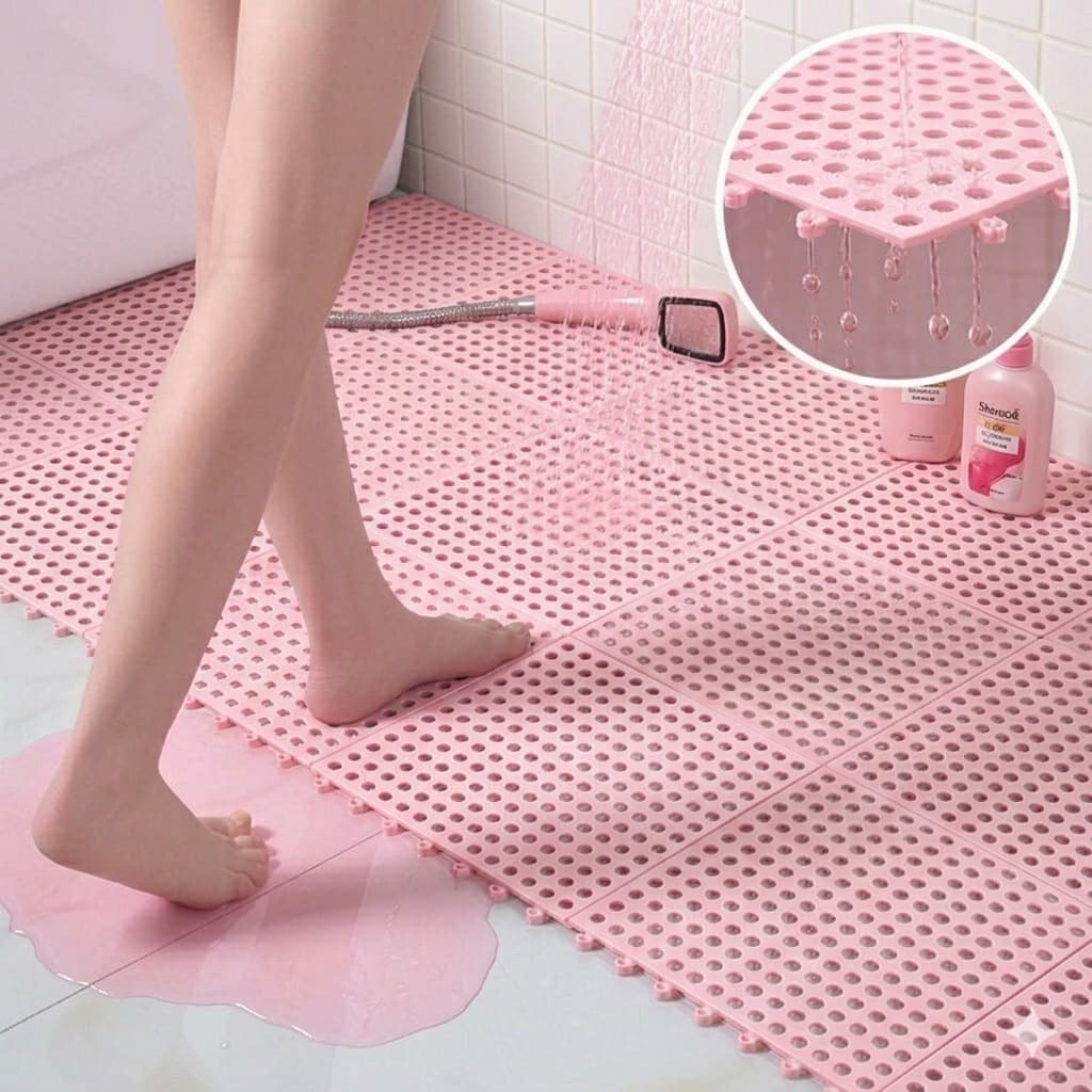 Tapete de Banheiro Não Acumula Água Ideal Piscina Banheira Rosa 4 6 8 ou 10 Unidades Fácil de Montar
