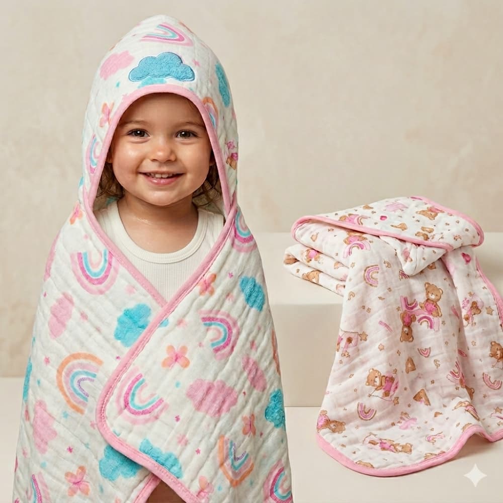 Kit 2 Toalhão Grande de Banho Infantil criança Tecido de  Fralda Soft Capuz 100% Algodão Premium