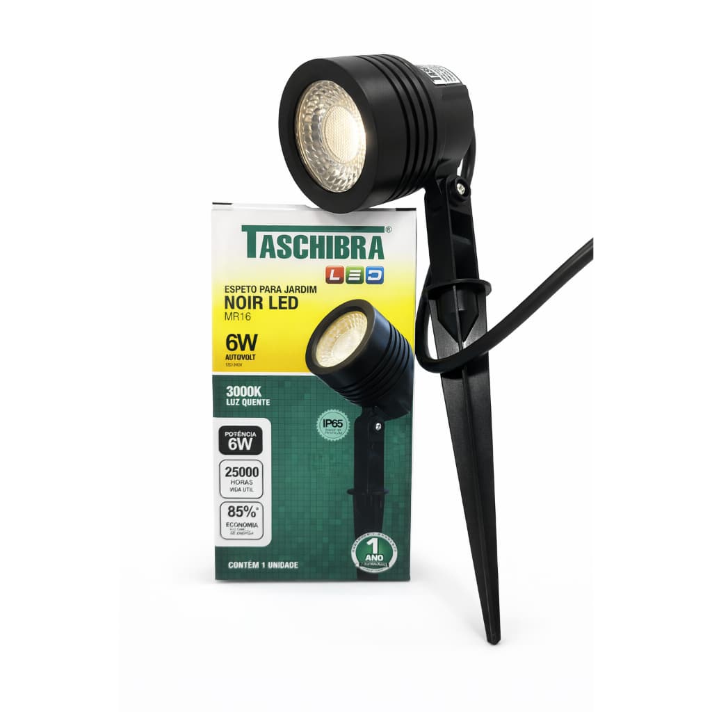 LUZ SOLO PARA JARDIM LUZ AMARELA 3000K LAMPADA EXTERNA ESPETO NOIR LED TASCHIBRA