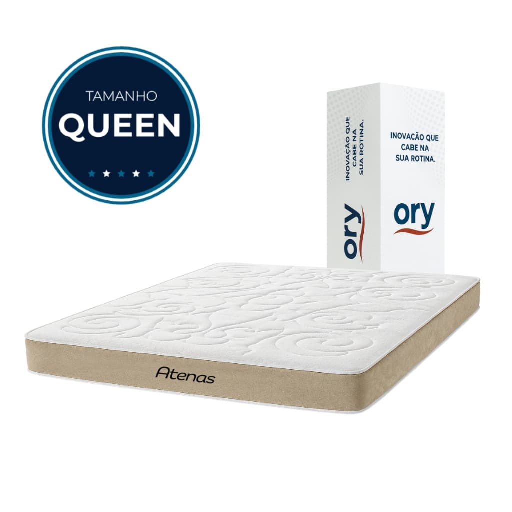 Colchão Queen Espuma Ortopédico D28 a Vácuo Conforto Macio Tecido Jacquard Lateral Suede Ory Atenas