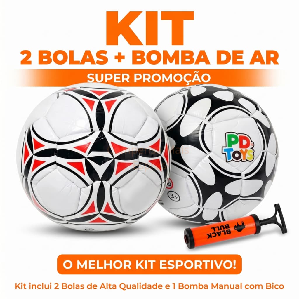 Kit 2 Bolas Futebol + Bomba de Ar Manual Bola Tamanho N2 Oficial Couro Sintético