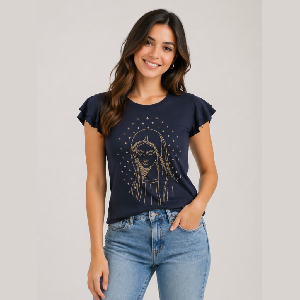 Baby Look, Camiseta, Blusa Religiosa com Bordado Industrial.