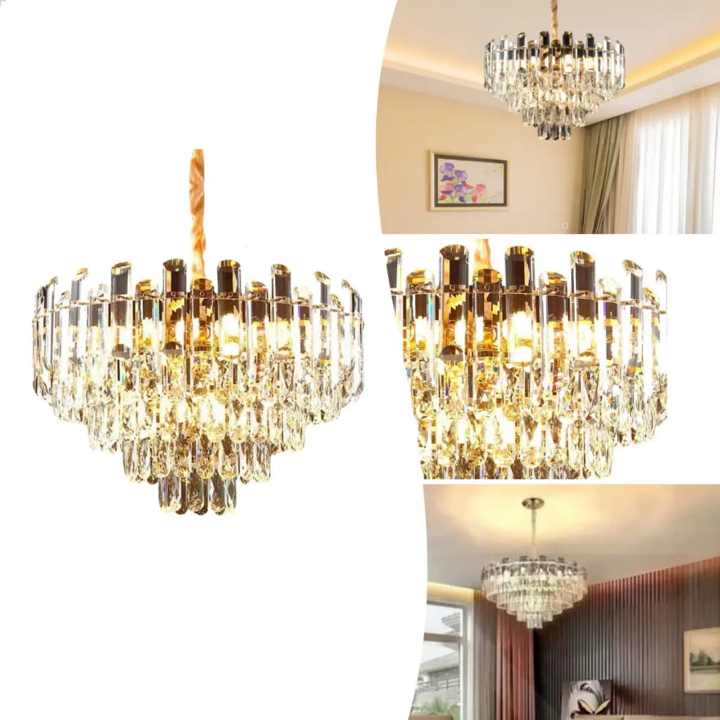Lustre Pendente Teto Cristal Dourado E14 Redondo 55x36 Sala Quarto Jantar