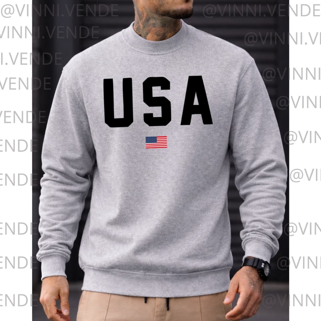 Moletom USA Masculino Cinza Estilo Urbano Casual Algodão Conforto Premium Top