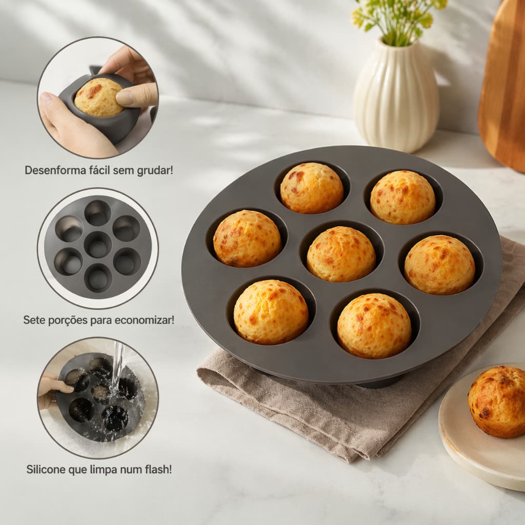Forma De Cupcake Para Air Fryer Com 7 Cavidades Silicone Reutilizável Achadinhos