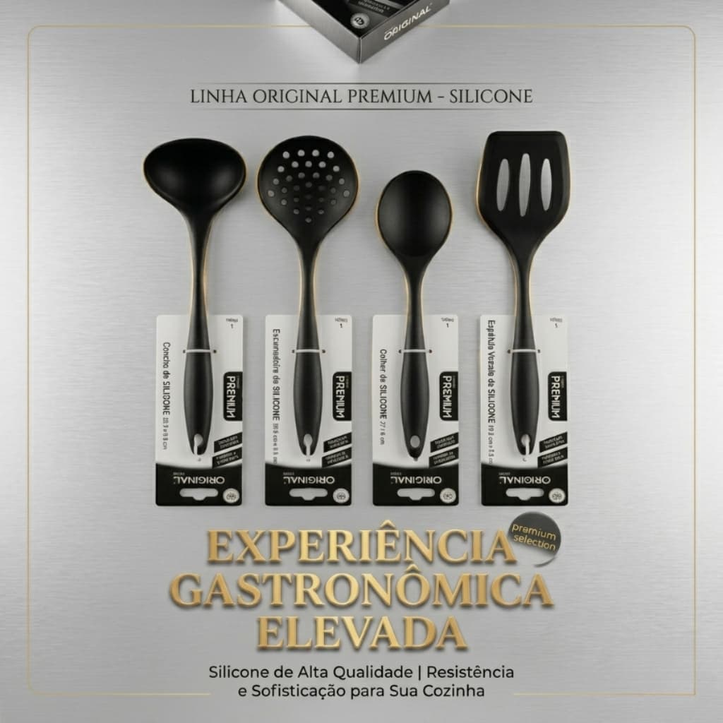 Kit Utensílios para Cozinha Silicone Premium 4 Peças Antiaderente Resistente não Risca Panelas