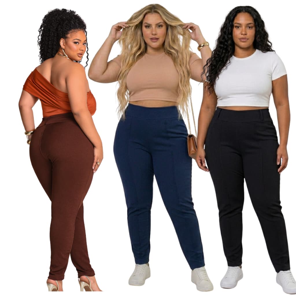 Kit 3 Calça Legging Montaria Feminina Plus Size Confortável Não Transparece Crepe Premium