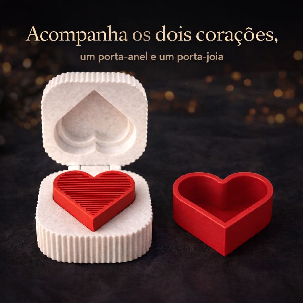 Porta anel e joia, formato de coração, com fechamento Magnético.