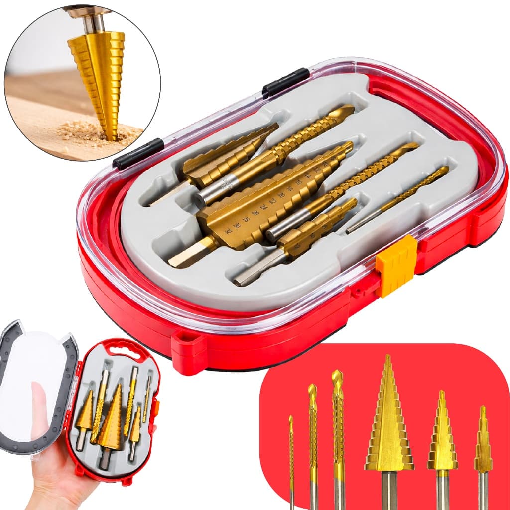 Kit 6 Brocas Escalonadas De Aço Titânio 3mm 6mm 12mm 4-12mm 4-20mm 4-32mm Linha Premium