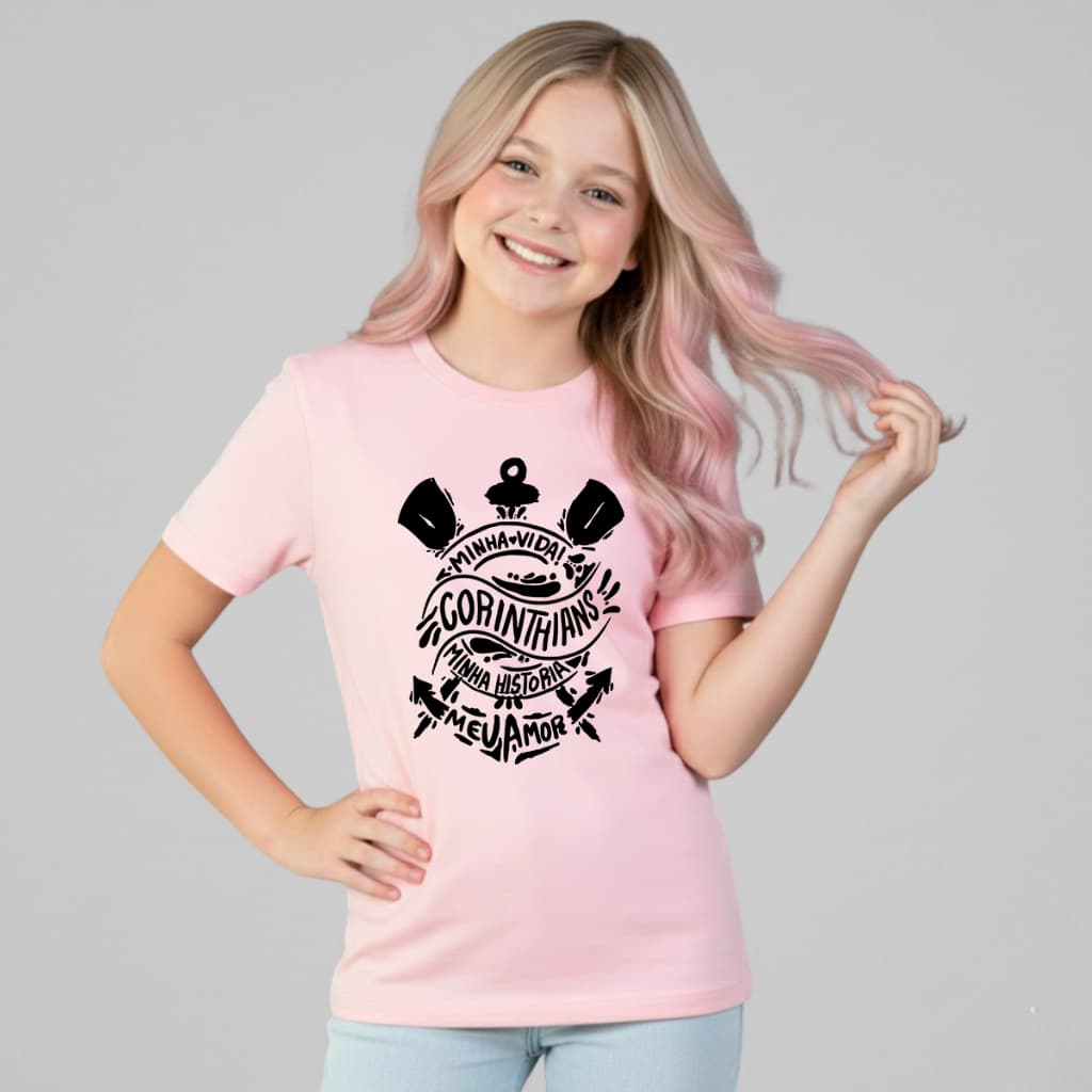 Camiseta Infantil Corinthians Minha Historia Meu Amor Zuma3