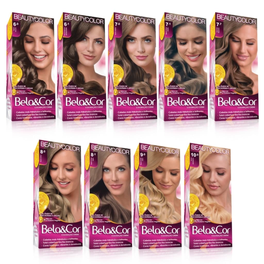 Kit Tinta Bela&Cor BeautyColor Loiro – Coloração Creme Tintura Capilar Permanente