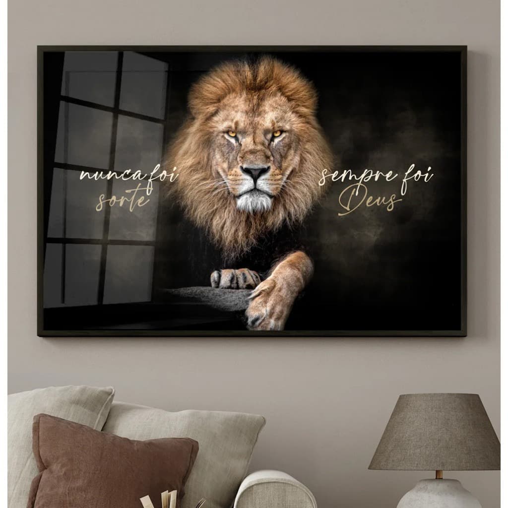 Quadro decorativo leão 1 peça nunca foi sorte sempre foi Deus impressão HD