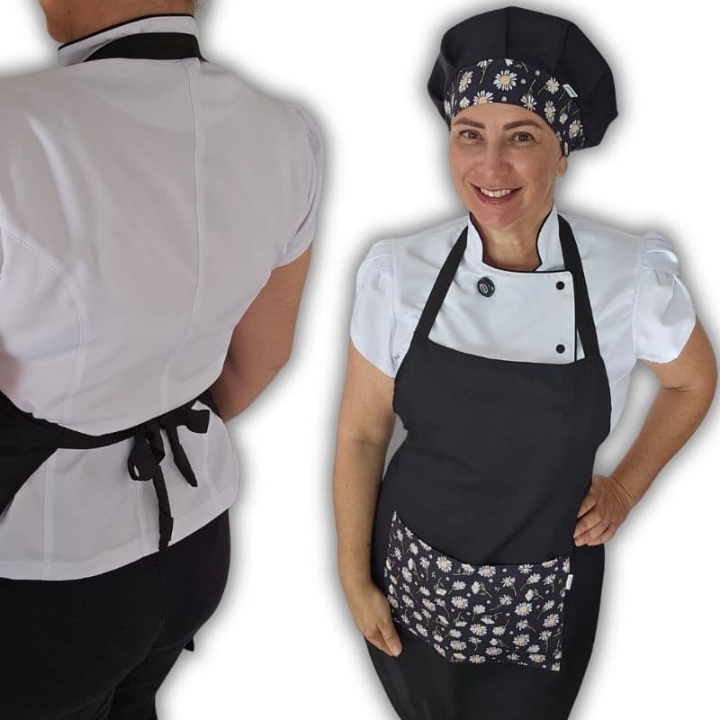 Kit avental e touca gorro de confeitaria chapéu de chef  Margaridas