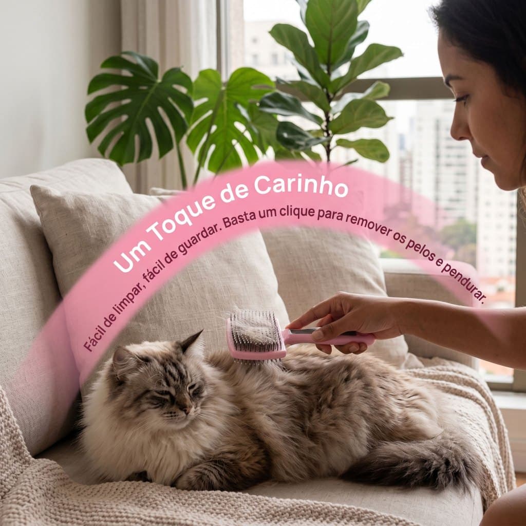 Escova Autolimpante p/ Pet | Azul | Botão Expulsa Pelos | Massagem | Antiderrapante | Cães e Gatos