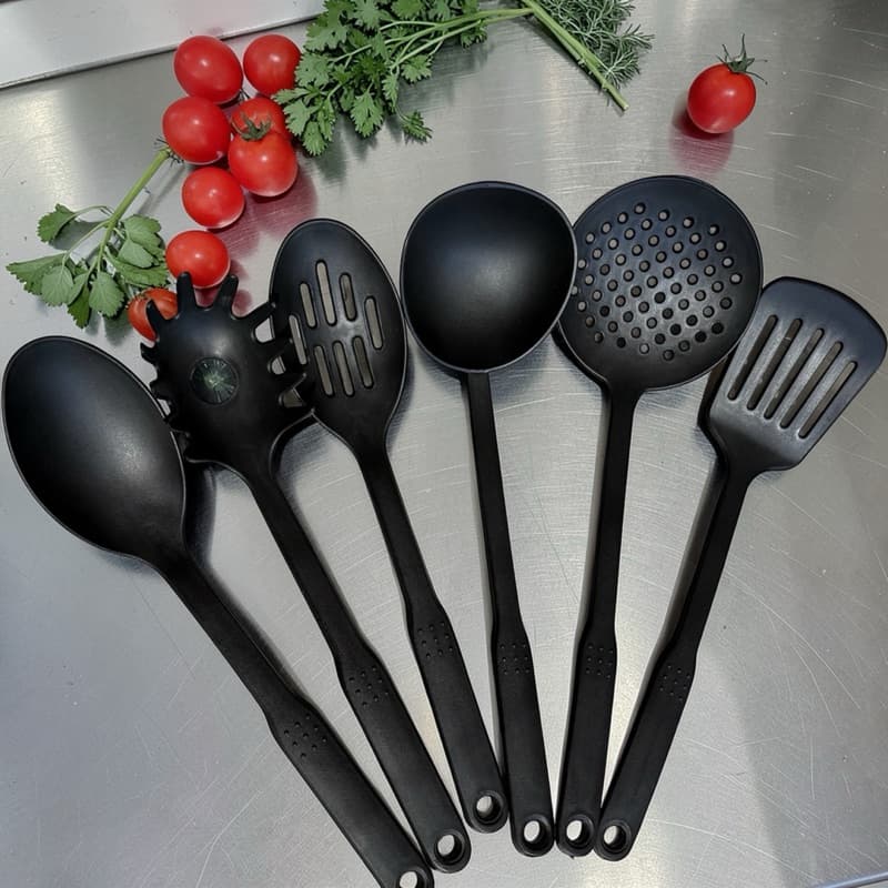 Kit Utensílios Conjunto 6 peças Escumadeira, Pegador de Massa, Concha, Espátula Vazada, Colher de Arroz, Colher Vazada