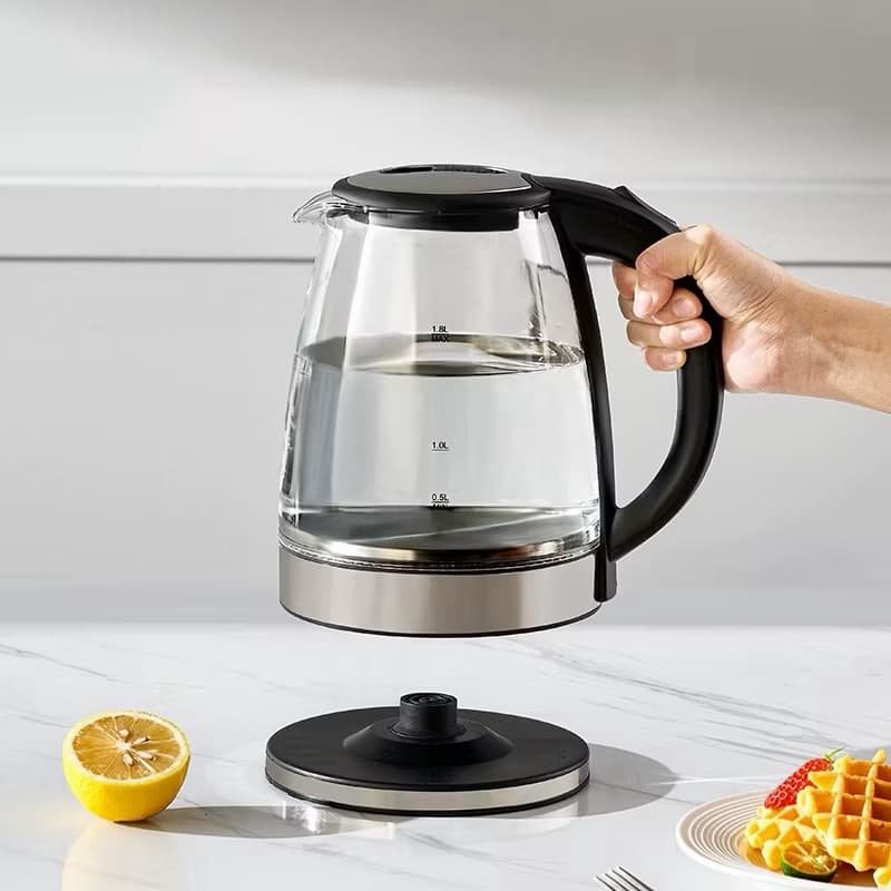 Chaleira elétrica de 2L, de vidro, 127V/220V, com tampa e função de desligamento automático.