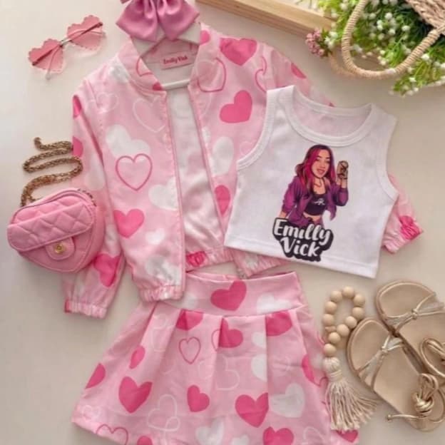 Conjunto Emilly Vicky Feminino – 3 Peças Moderno e Confortável - Moda Femenina - Moda Infantil