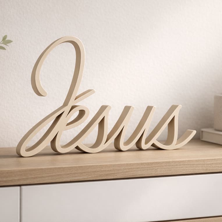 Letreiro Decorativo Jesus Bege -  Escultura Placa Religiosa, Fé e Elegância 20cm