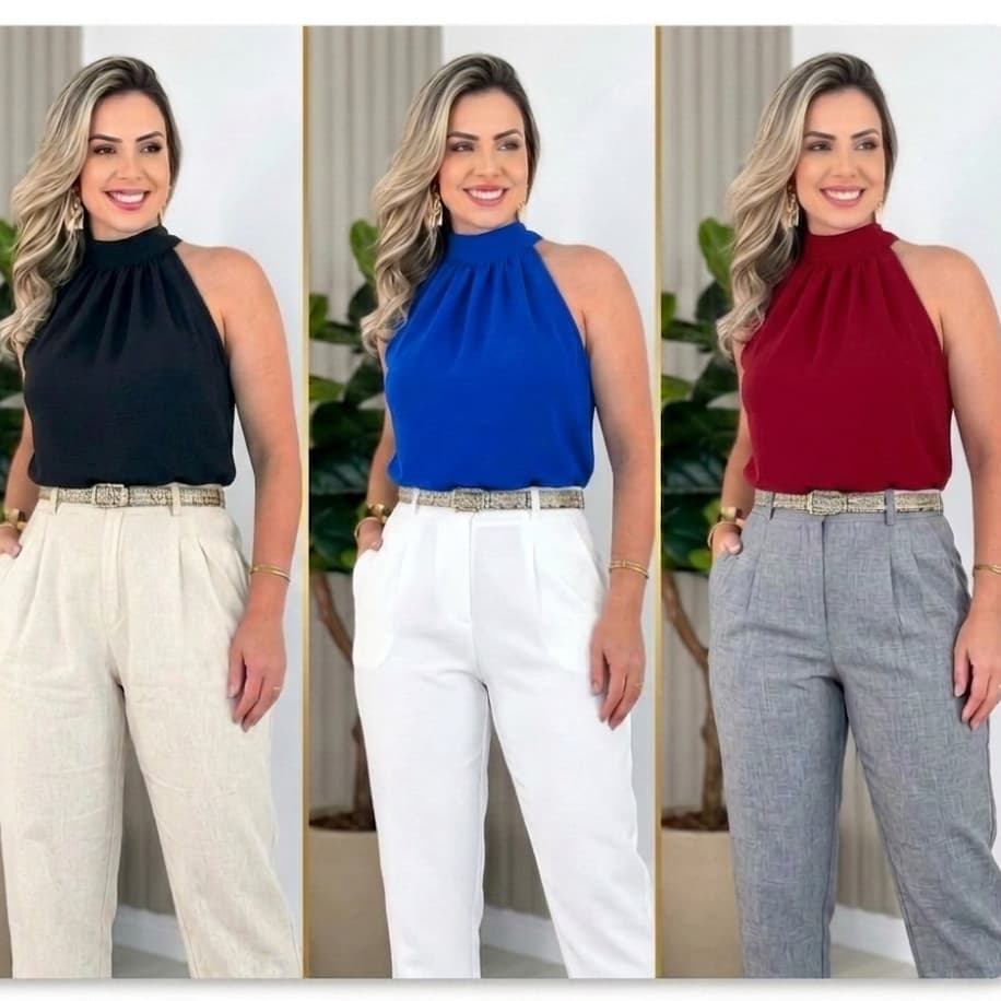 Kit 3 Blusas Gola Laço Tecido DUNA