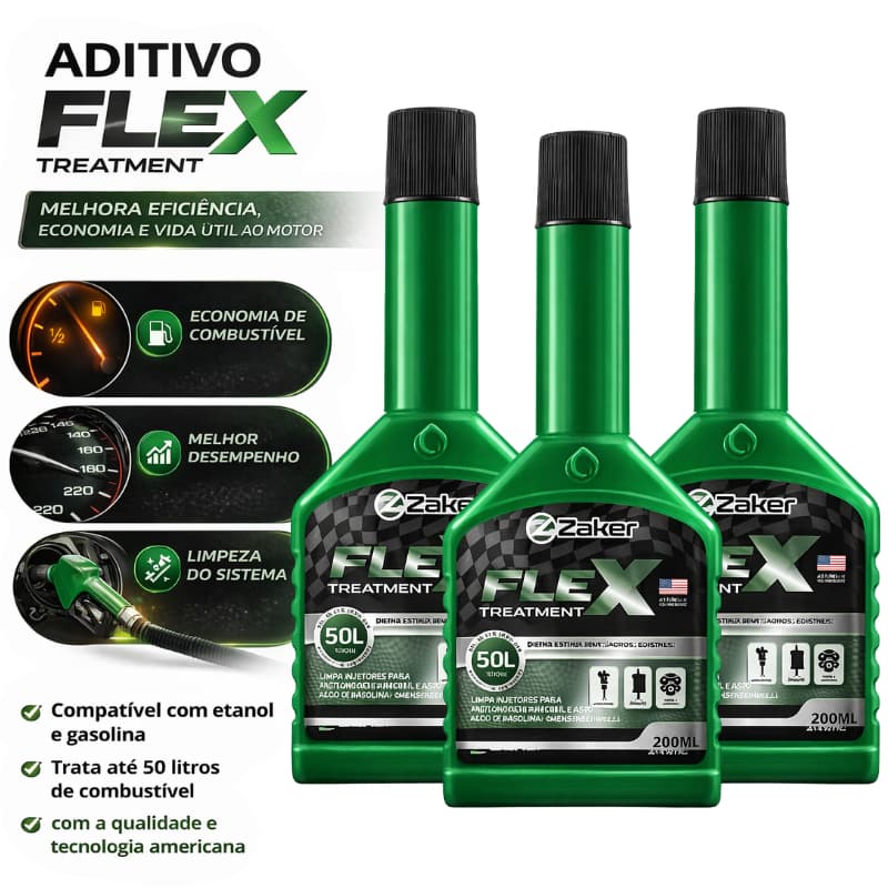 3 Aditivos de Combustivel Flex Treatment Zaker 200ml Automotivo Limpa e Protege