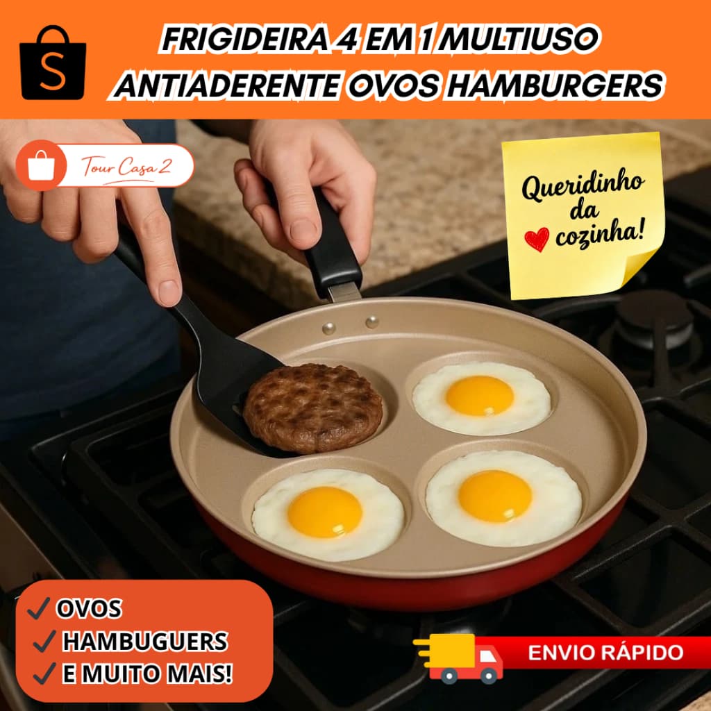 Frigideira Antiaderente 4 em 1 Divisórias Panela Fritar Grill Assadeira Ovo Sanduicheira Não Gruda