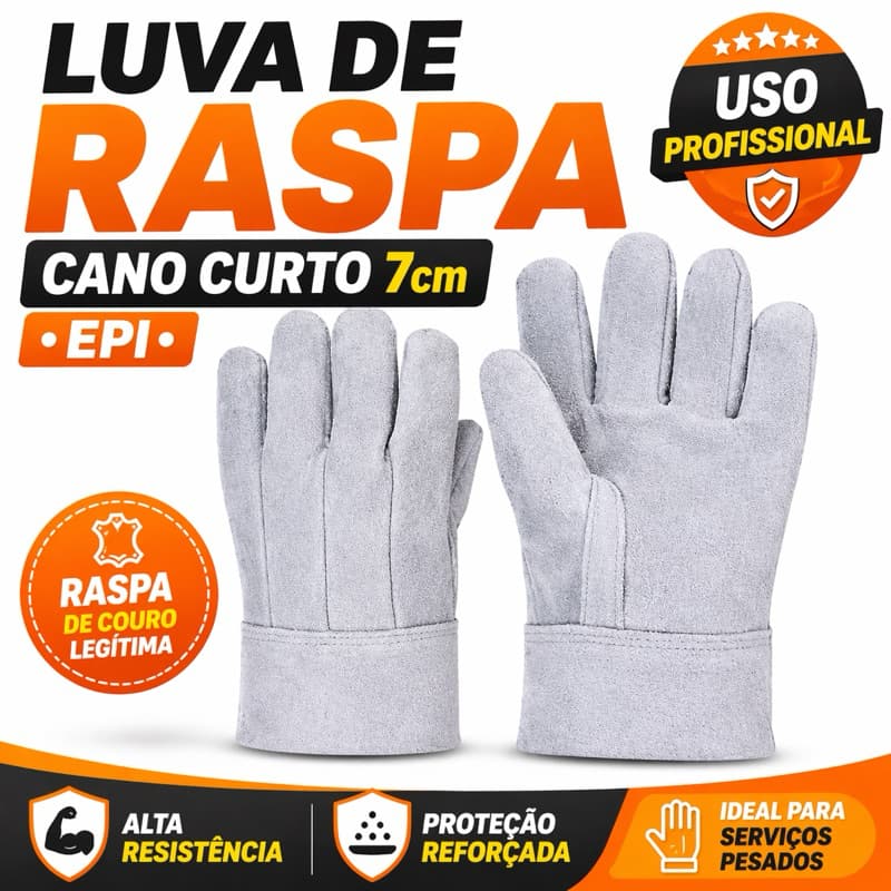 Luva de Raspa Cano Curto 7cm EPI Profissional – Alta Resistência para Serviços Pesados