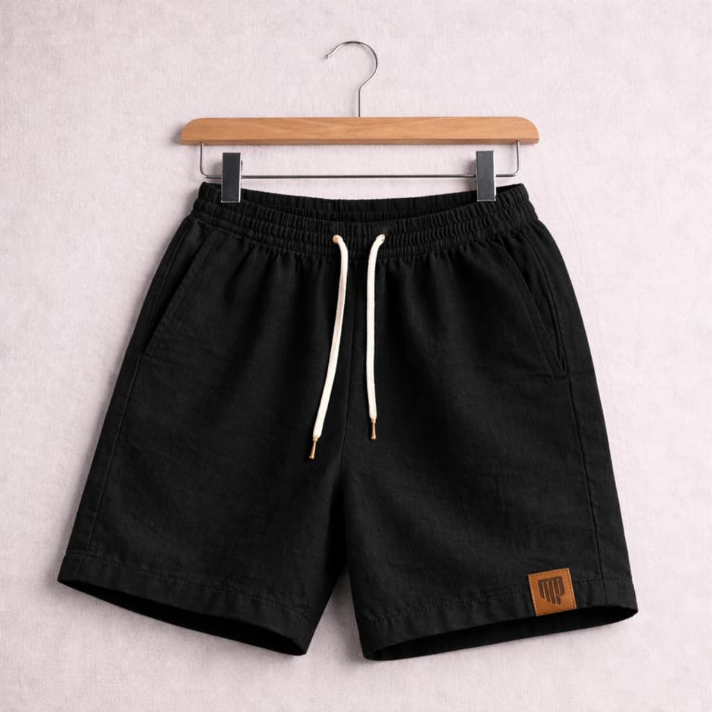 Short Linho Masculino Preto Premium Bermuda Casual Com Cordão e Bolso