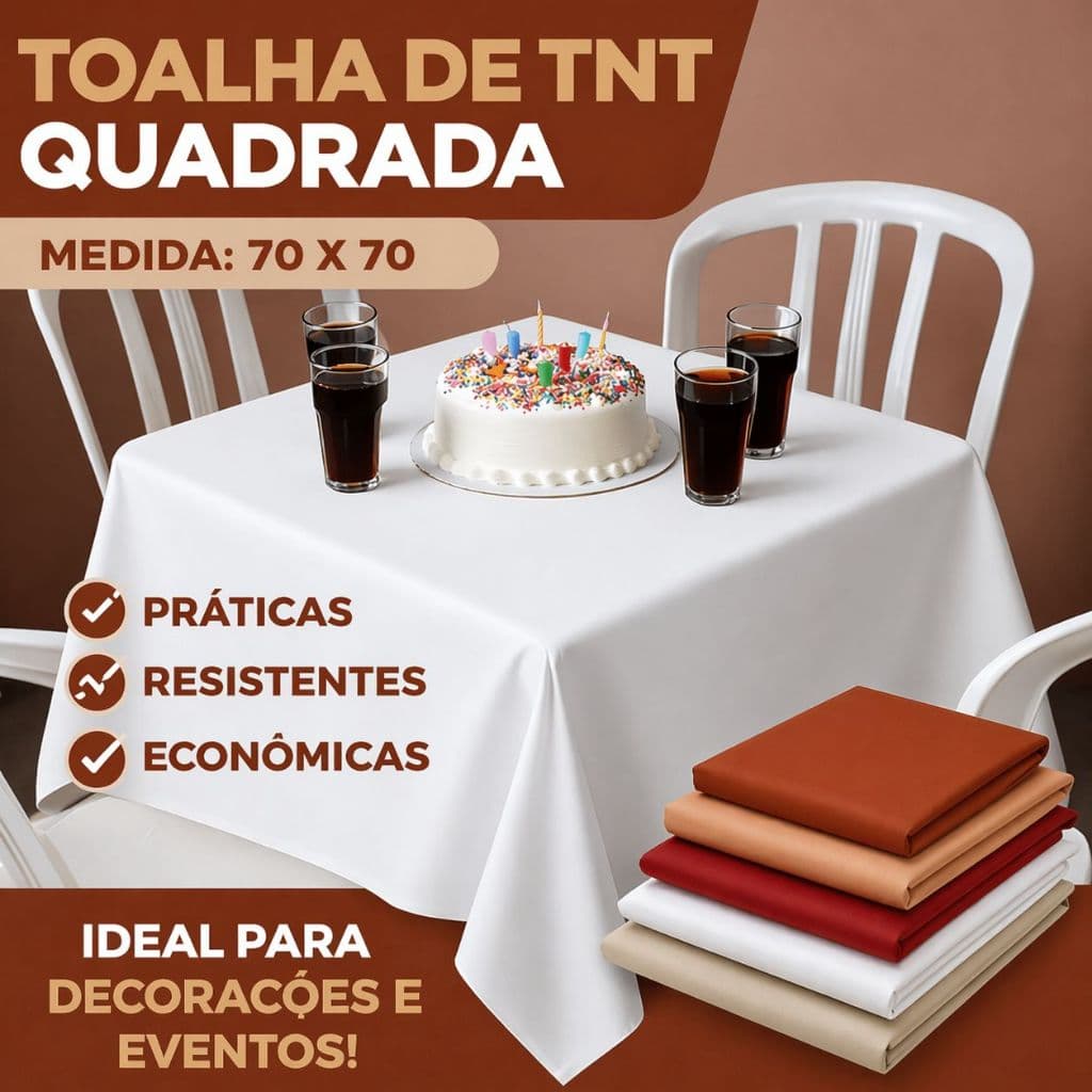 Kit 05/10/20 Toalhas de mesa festa infantil TNT cobre mancha grosso cores vivas 70x70 quadrada
