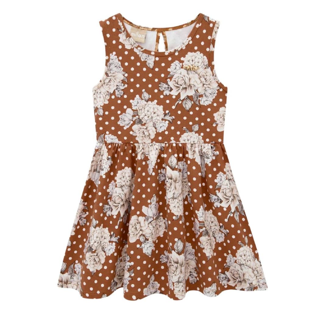 Vestido Feminino Infantil Marrom Florido Millon Estiloso e confortável!
