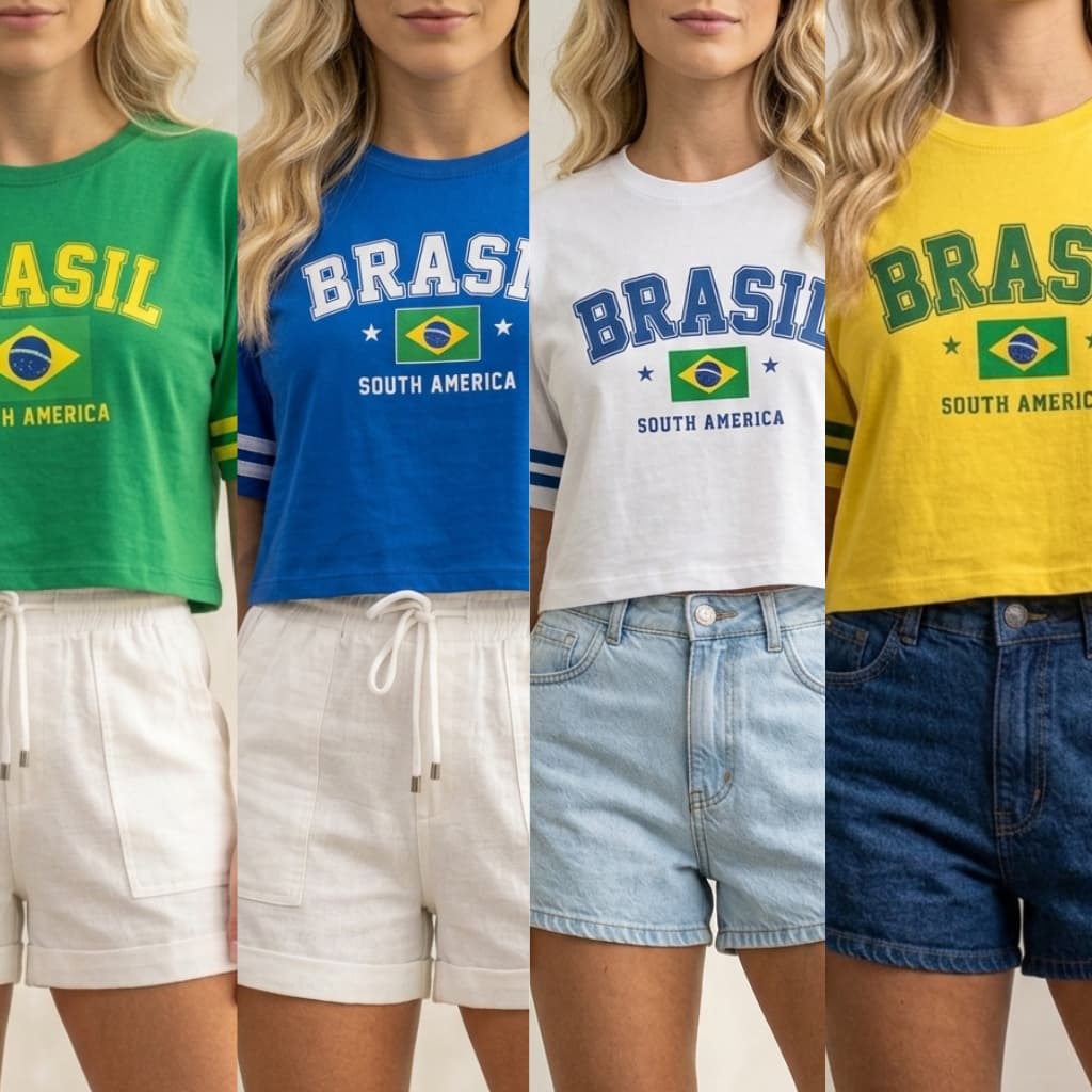 Blusa Cropped Feminino Brasil Estampado Torcida
