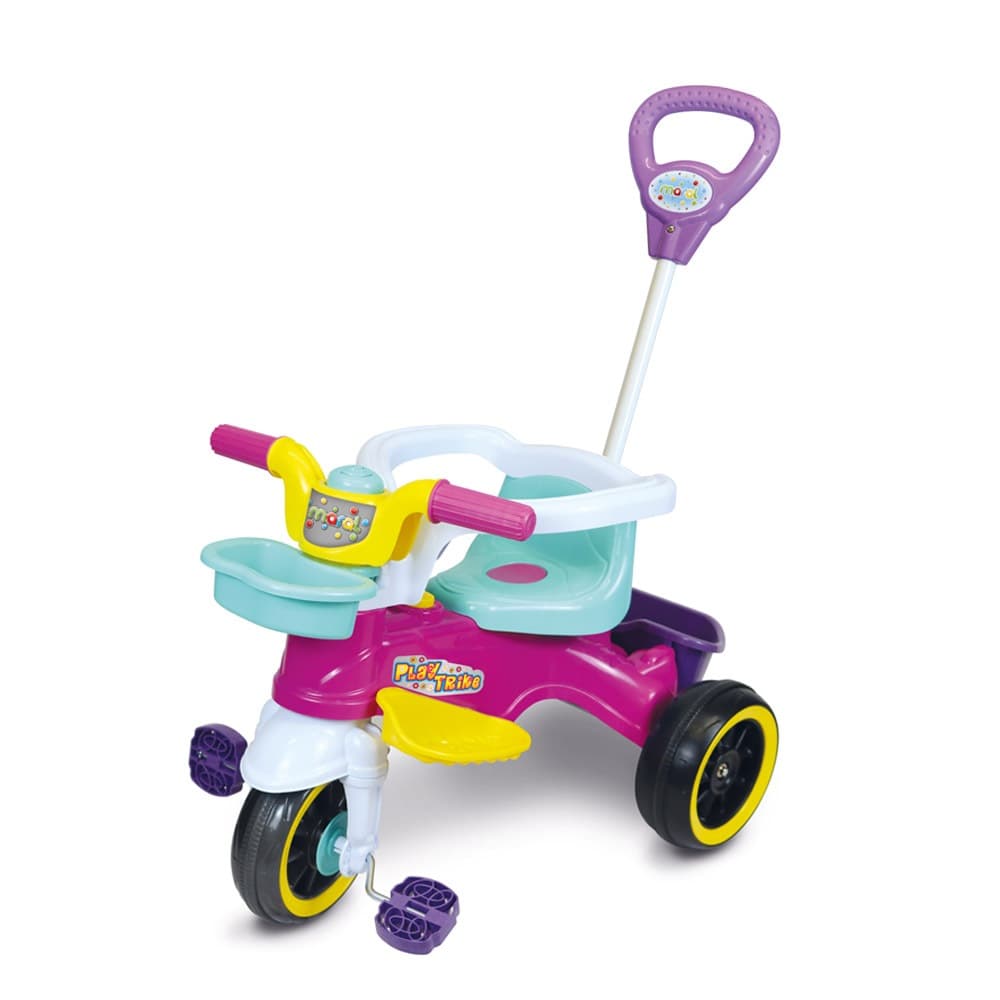 Triciclo Infantil Maral Play Trike Rosa Passeio com Haste Direcionável e Pedal com Anel De Proteção