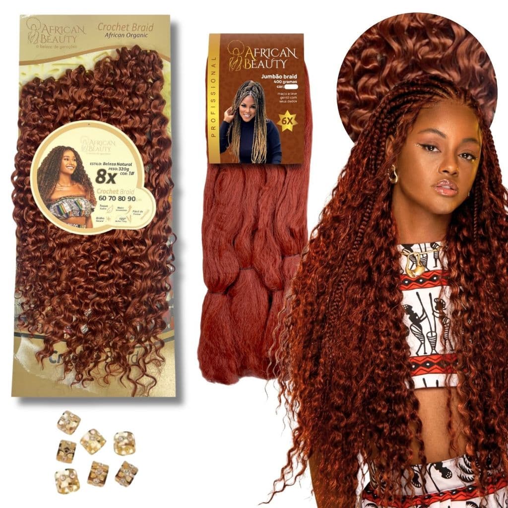 Kit Gypsy Braid Cabelo Cachos Fibra Orgânica Cacheado 90 cm Crochet e Jumbo tranças 400g Afro