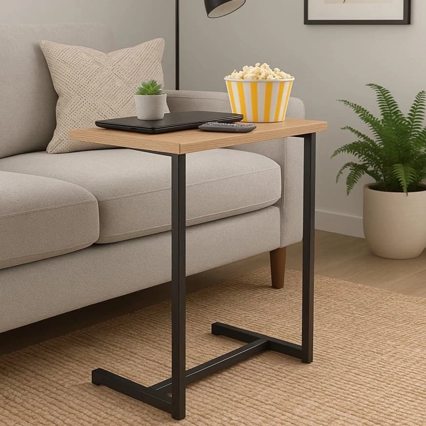 Mesa Estilo Industrial em MDP para Apoio ao Sofá Livros Notebook Home Office Prateleira
