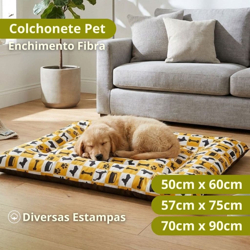 Cama Pet Colchonete para Cachorro P M e G Enchimento Fibra Premium Várias Estampas