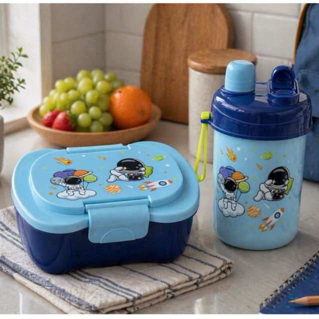 Kit Marmita Infantil Com Divisóra Lancheira Escolar Garrafinha Talher Fofa Creche Antivazamento