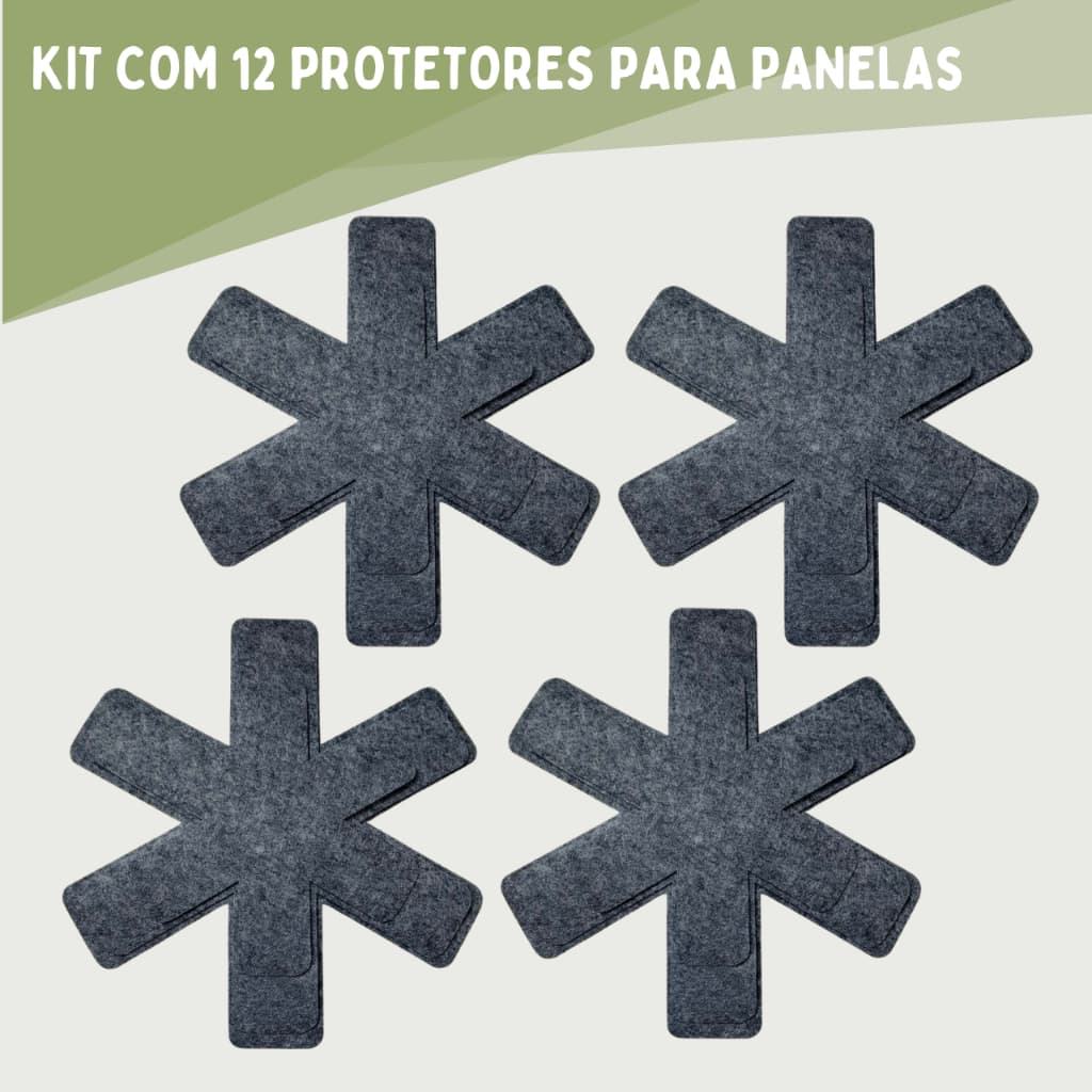 Kit com 12 Protetores de Panelas e Frigideiras Separador Anti-Risco em Feltro Grafite ou Cinza Claro