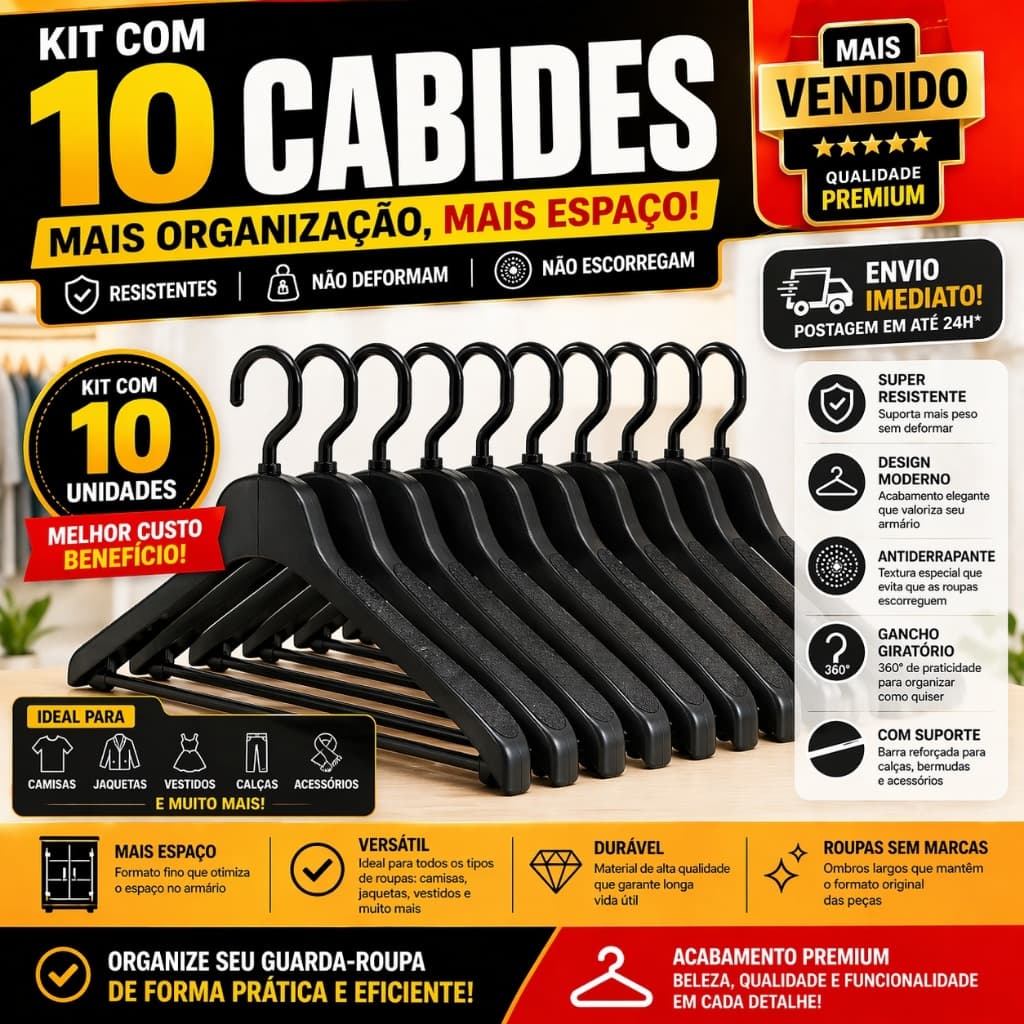 Kit 10 Cabides de 45cm: Confiabilidade Ponderosa para Ternos e Camisas - Roupas Pesadas