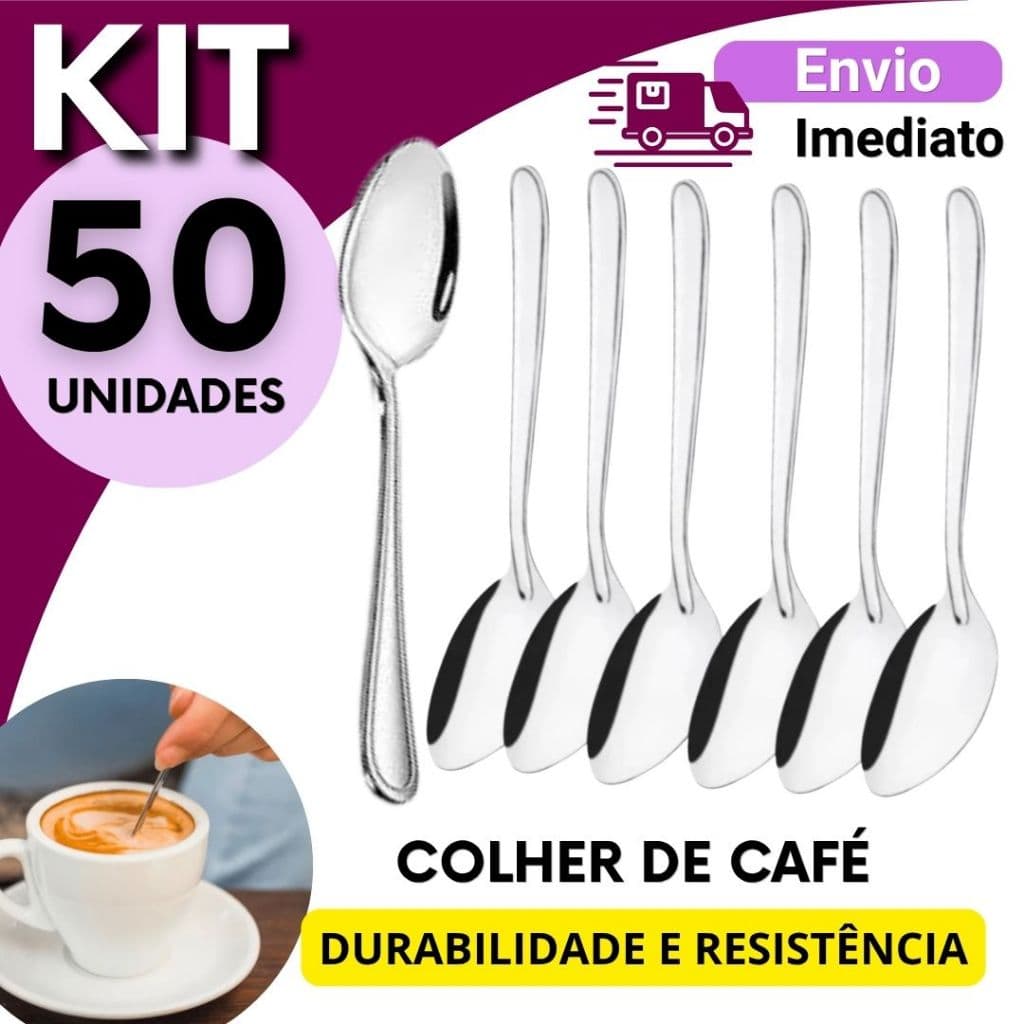 Kit Colheres Inox Café 50 24 12 Unidades | Talheres Cozinha Restaurante Econômico
